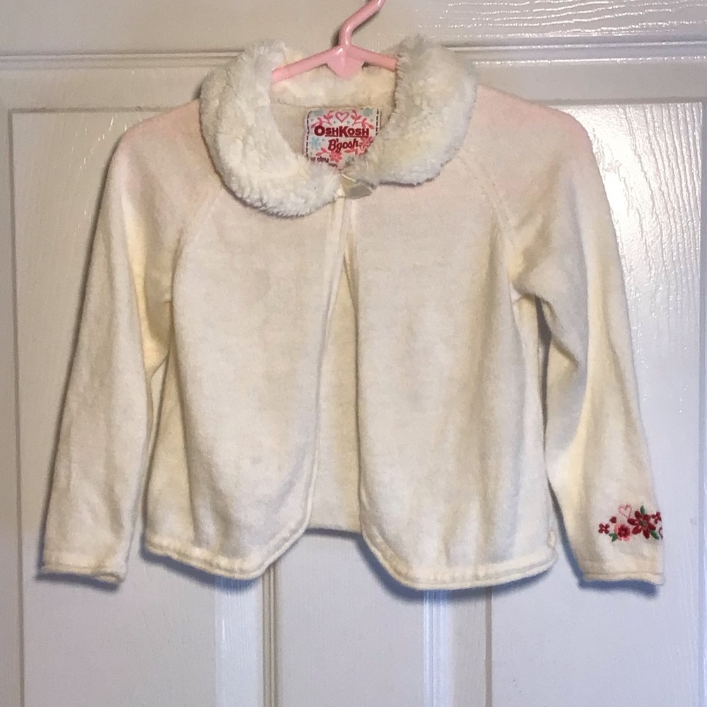 OshGosh B’gosh Girl’s Cream Colored Sweater with Faux Fur Size 24 months